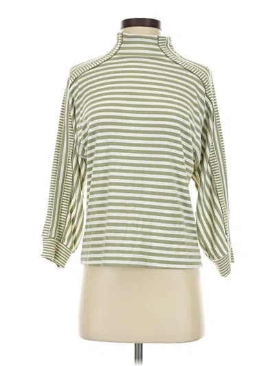 Pre-owned Wit & Wisdom 3/4 Sleeve Top Green Stripes Pattern Mock Neckline Tops