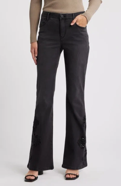 Wit & Wisdom 'ab'solution Embroidered High Waist Flare Jeans In Washed Black