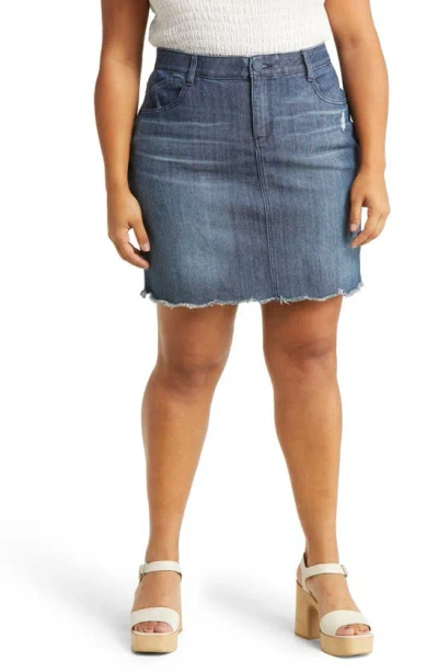 Wit & Wisdom 'ab'solution Scalloped Hem A-line Denim Skirt In Mid Blue