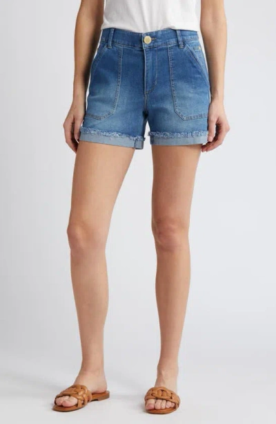 Wit & Wisdom 'ab'solution Patch Pocket High Waist Denim Shorts In Mid Blue