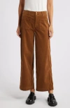 Wit & Wisdom 'ab'solution Patch Pocket High Waist Wide Leg Corduroy Pants In Roasted Pecan