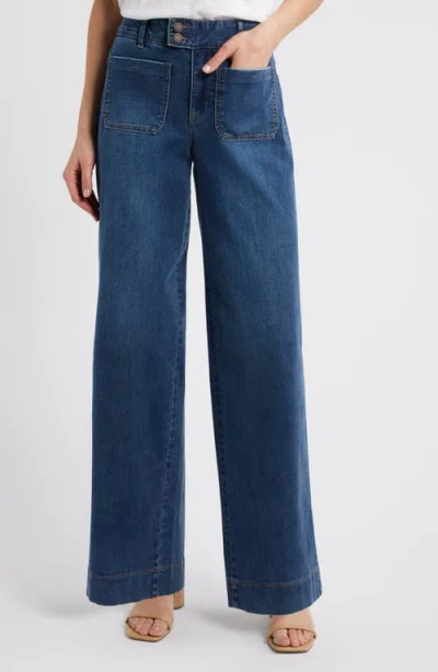 Wit & Wisdom 'ab'solution Patch Pocket High Waist Wide Leg Jeans In Blue