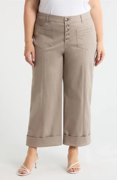 Wit & Wisdom 'ab'solution Skyrise Exposed Button Cuffed Wide Leg Twill Pants In Gray