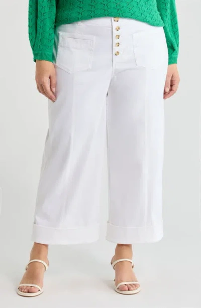 Wit & Wisdom 'ab'solution Skyrise Exposed Button Cuffed Wide Leg Twill Pants In White