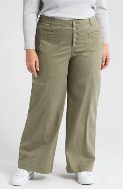 Wit & Wisdom 'ab'solution Skyrise Exposed Button Wide Leg Twill Pants In Lily Pad