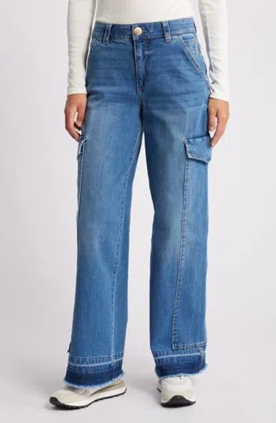 Wit & Wisdom 'ab'solution Skyrise Release Hem Wide Leg Cargo Jeans In Mid Blue