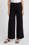 Wit & Wisdom Sam High Waist Ankle Wide Leg Twill Pants In Black