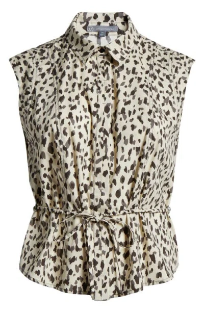 Wit & Wisdom Animal Spot Cap Sleeve Cotton Peplum Top