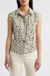 Wit & Wisdom Animal Spot Cap Sleeve Cotton Peplum Top In Gray