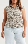 Wit & Wisdom Animal Spot Cap Sleeve Cotton Peplum Top In Animal Print