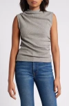 Wit & Wisdom Asymmetric Ruched Sleeveless Mock Neck Knit Top In Heather Putty