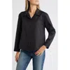 Wit & Wisdom Beaded Collar Cotton Blend Button-up Shirt In Black