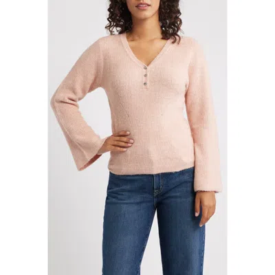 Wit & Wisdom Bell Sleeve Henley Sweater In Pink