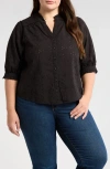 Wit & Wisdom Below Eyelet Lantern Sleeve Top In Black
