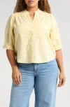 Wit & Wisdom Below Eyelet Lantern Sleeve Top In Buttercream