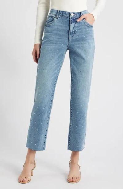 Wit & Wisdom Bennett 'ab'solution Skyrise Rhinestone Raw Hem High Waist Ankle Barely Bootcut Jeans In Light Blue Artisanal