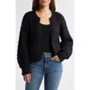 Wit & Wisdom Blouson Sleeve Cable Knit Crop Cardigan In Black