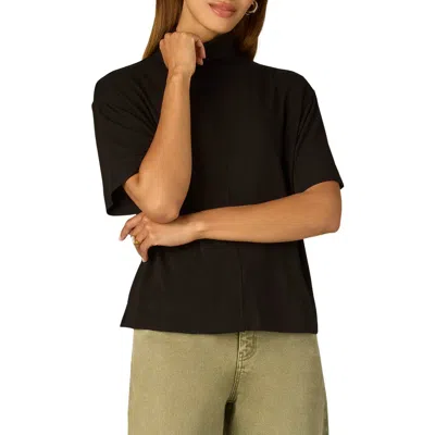 Wit & Wisdom Boxy Elbow Sleeve Turtleneck Top In Black