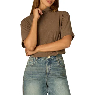 Wit & Wisdom Boxy Elbow Sleeve Turtleneck Top In Brown