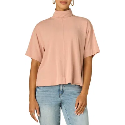 Wit & Wisdom Boxy Elbow Sleeve Turtleneck Top In Pink