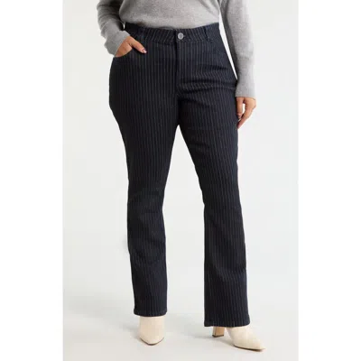 Wit & Wisdom Brittany Pinstripe High Waist Itty Bitty Bootcut Jeans In Black