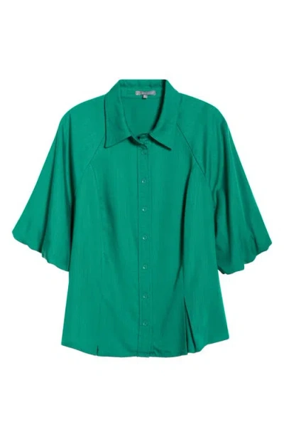 Wit & Wisdom Bubble Sleeve Flare Button-up Top In Green