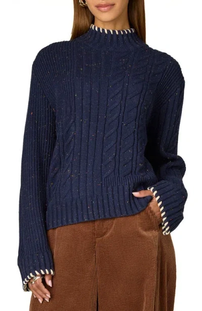 Wit & Wisdom Cable Stitch Mock Neck Sweater In Blue