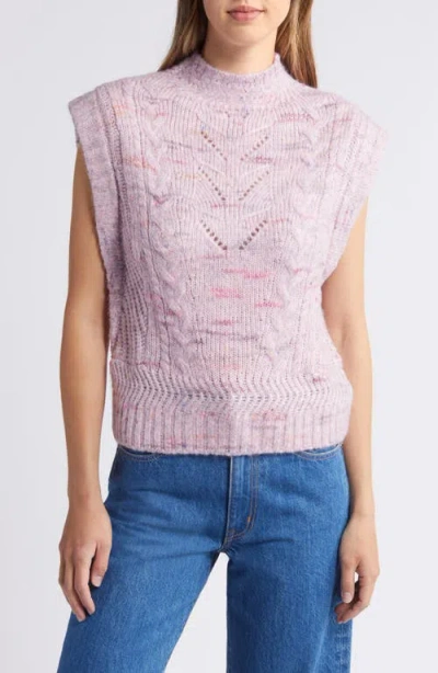 Wit & Wisdom Cable Stitch Mock Neck Sweater Vest In Blush Mauve Multi