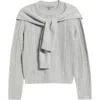 Wit & Wisdom Cable Stitch Twofer Tie Sleeve Sweater In Gray