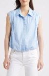 Wit & Wisdom Cap Sleeve Button-up Shirt In Blue