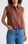 Wit & Wisdom Cap Sleeve Button-up Shirt In Brown