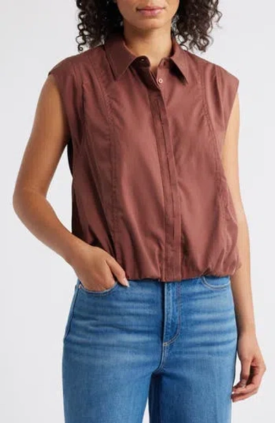 Wit & Wisdom Cap Sleeve Button-up Shirt In Brown