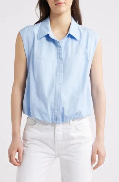 Wit & Wisdom Cap Sleeve Button-up Shirt In Blue