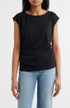 Wit & Wisdom Cap Sleeve Ruched Top In Black