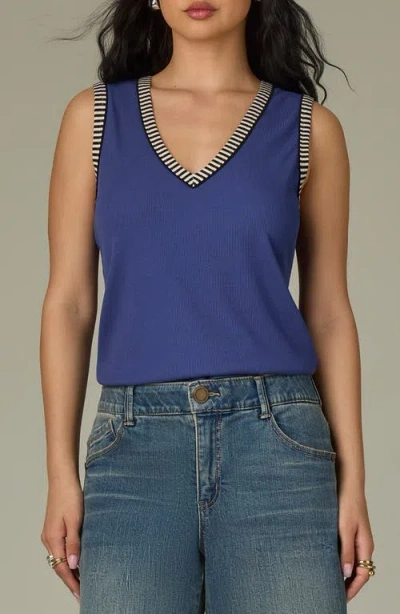 Wit & Wisdom Contrast Binding Rib Tank In Blue