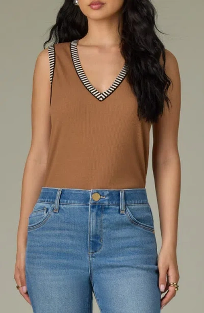 Wit & Wisdom Contrast Binding Rib Tank In Brown