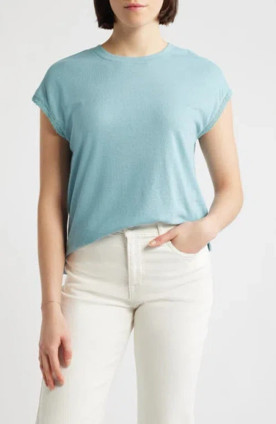 Wit & Wisdom Crochet Cap Sleeve Tee In Blue