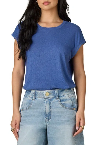 Wit & Wisdom Crochet Cap Sleeve Tee In Blue