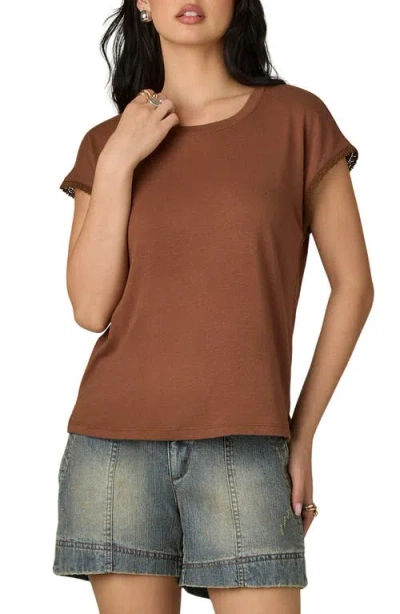 Wit & Wisdom Crochet Cap Sleeve Tee In Brown