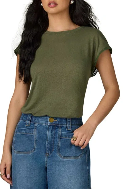 Wit & Wisdom Crochet Cap Sleeve Tee In Green