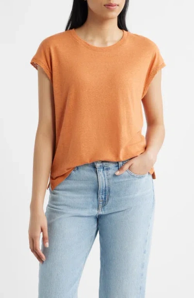 Wit & Wisdom Crochet Cap Sleeve Tee In Orange