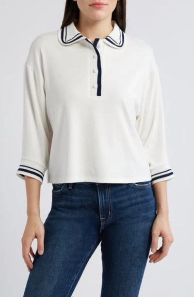 Wit & Wisdom Crochet Stripe Top In White