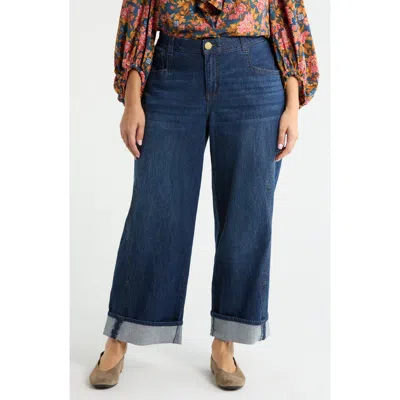Wit & Wisdom Cuffed High Waist Wide Leg Jeans In Blue
