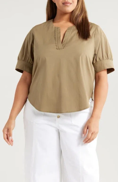 Wit & Wisdom Cuffed Split Neck Top In Nori Green