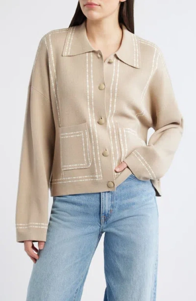 Wit & Wisdom Dot Stripe Collar Cardigan In Neutral