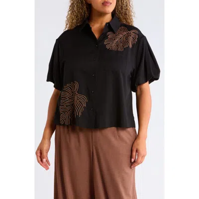 Wit & Wisdom Drop Shoulder Bubble Sleeve Top In Black