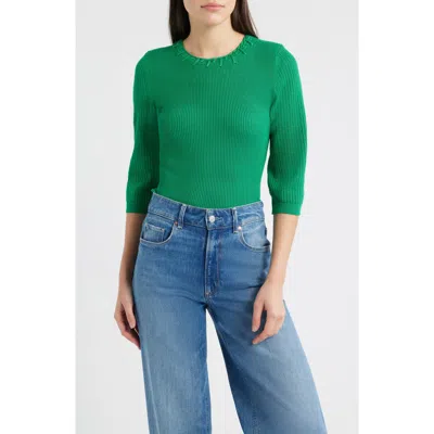 Wit & Wisdom Elbow Sleeve Rib Sweater In Green