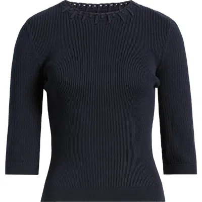 Wit & Wisdom Elbow Sleeve Rib Sweater In Navy