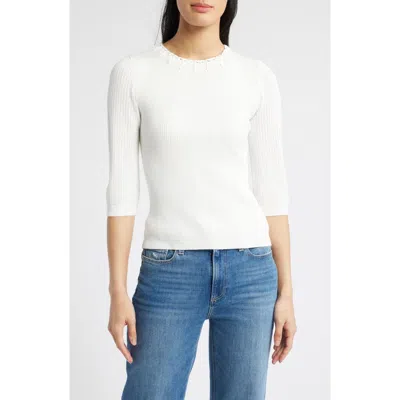Wit & Wisdom Elbow Sleeve Rib Sweater In White