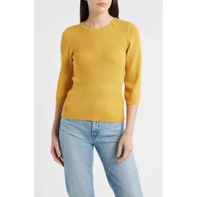 Wit & Wisdom Elbow Sleeve Rib Sweater In Yellow